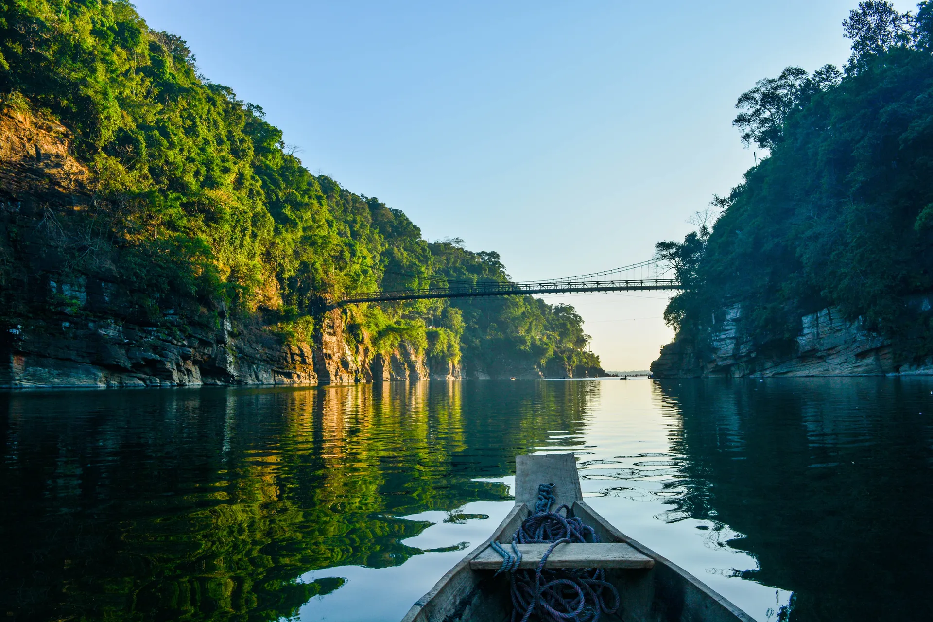 Clear Umngot River at Dawki in Meghalaya